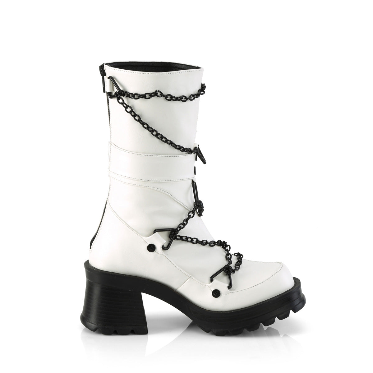 BRATTY-120 Demonia White Vegan Leather Women's Mid-Calf & Knee High Boots (Alternative Footwear)