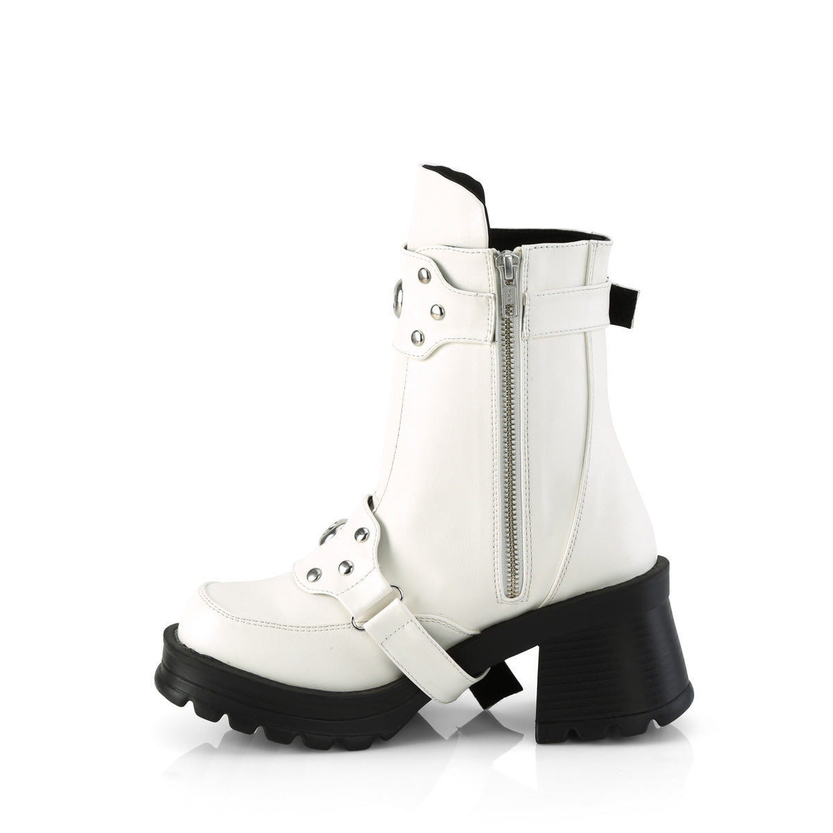 BRATTY-56 Demonia White Vegan Leather Women's Ankle Boots (Alternative Footwear)