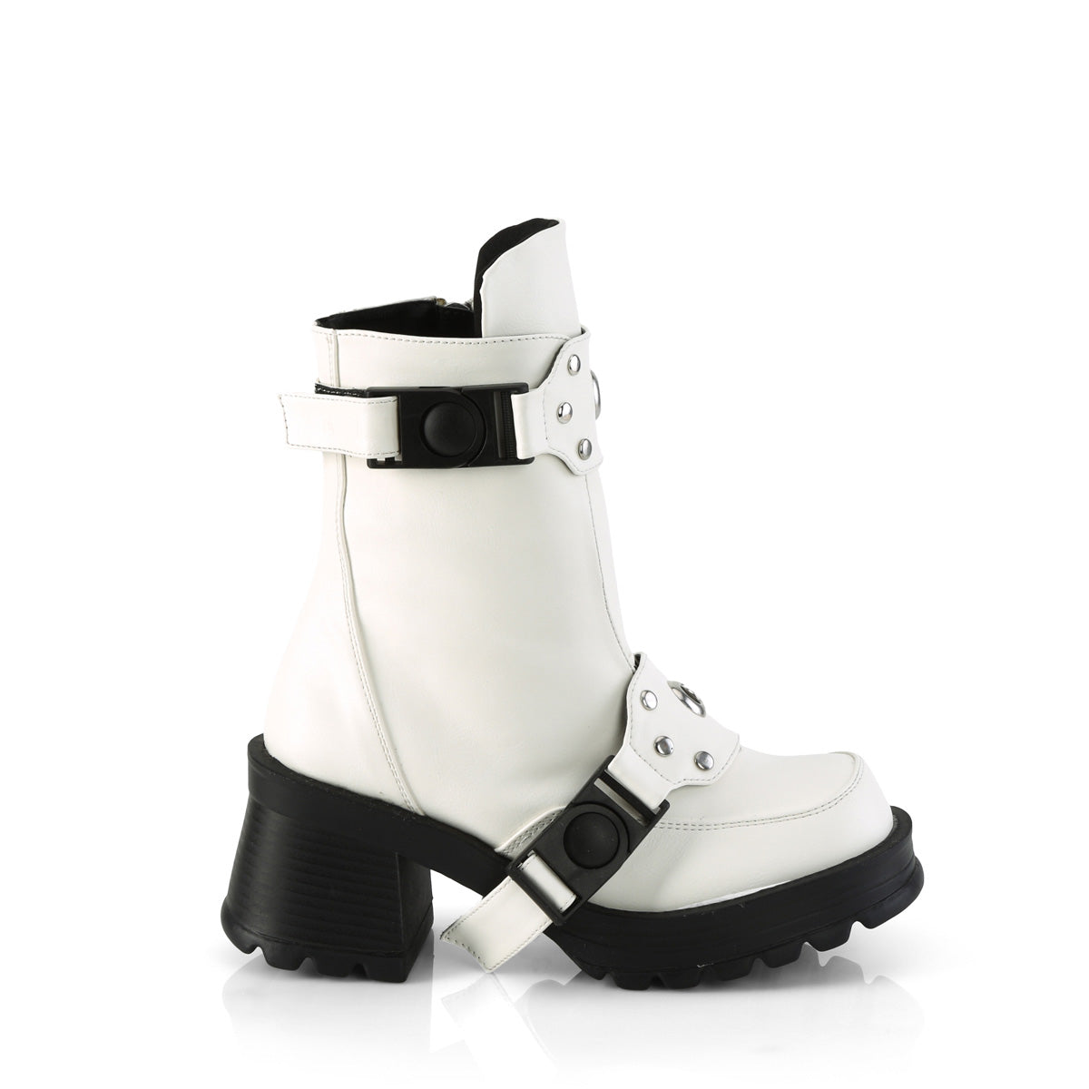 BRATTY-56 Demonia White Vegan Leather Women's Ankle Boots (Alternative Footwear)