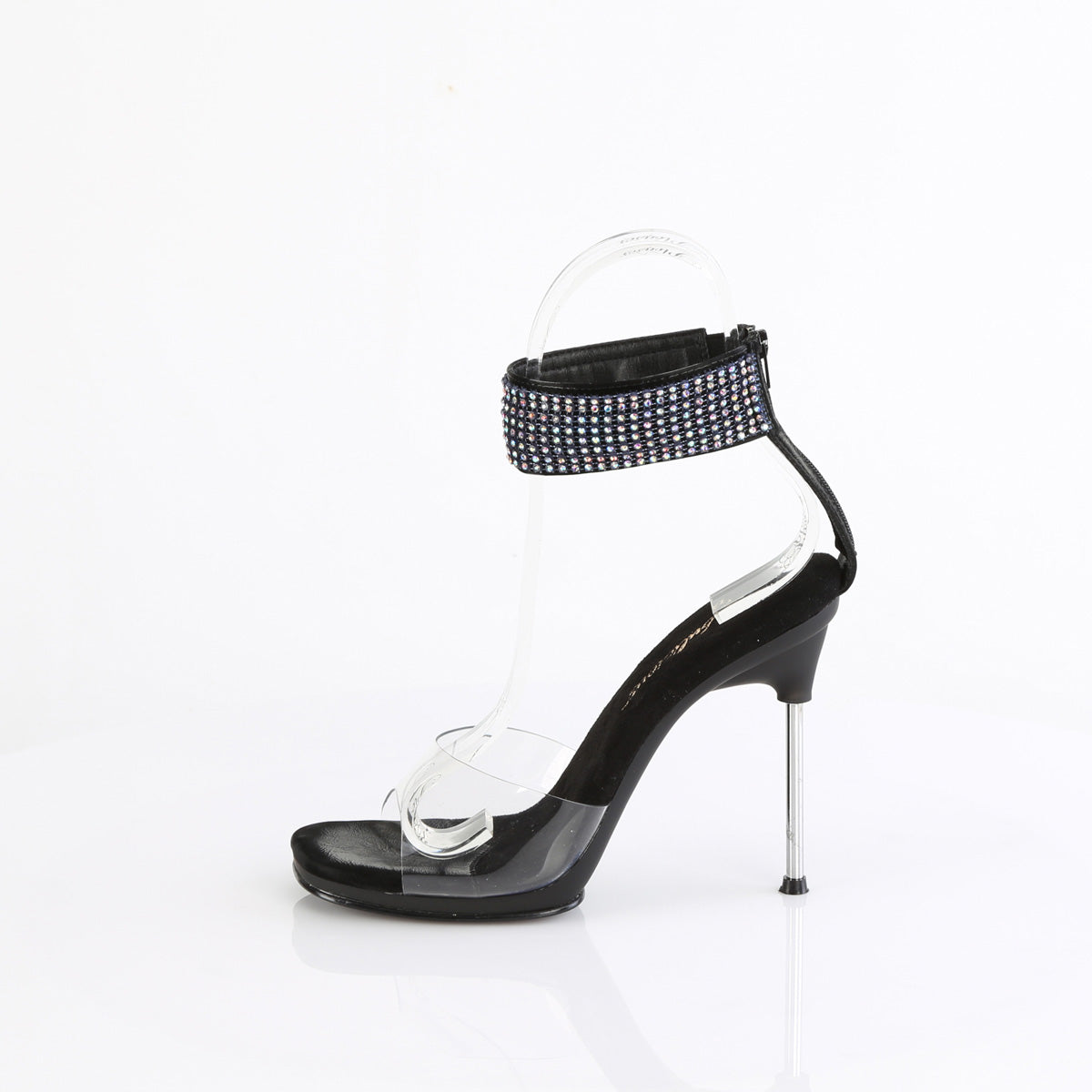 CHIC-42 Fabulicious Clear-Black Faux Leather-AB Rhinestones/Black Shoes (Sexy Shoes)