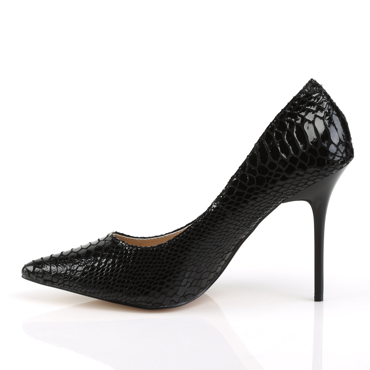 CLASSIQUE-20SP Pleaser Black Snake-Print Leather Single Sole Shoes (Sexy Shoes)