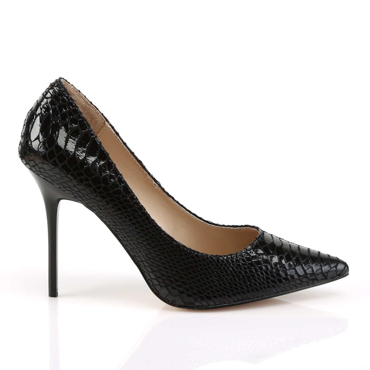 CLASSIQUE-20SP Pleaser Black Snake-Print Leather Single Sole Shoes (Sexy Shoes)