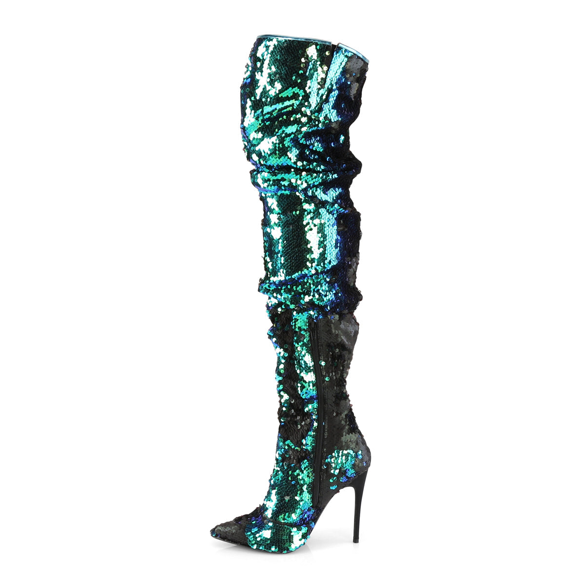 COURTLY-3011 Pleaser Green Iridescent Sequins Single Sole Shoes (Sexy Shoes)