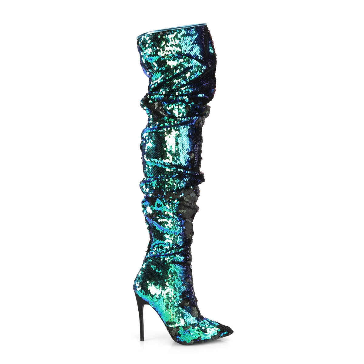 COURTLY-3011 Pleaser Green Iridescent Sequins Single Sole Shoes (Sexy Shoes)