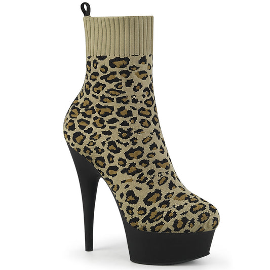 DELIGHT-1002LP Strippers Heels Pleaser Platforms (Exotic Dancing) Tan Str. Leopard Print Fabric/Blk Matte