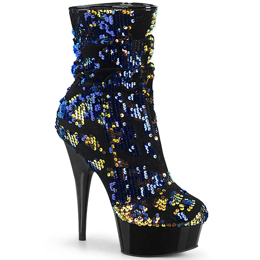 DELIGHT-1004 Strippers Heels Pleaser Platforms (Exotic Dancing) Blue Iridescent Sequins/Blk