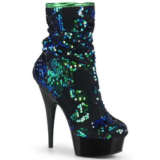 DELIGHT-1004 Strippers Heels Pleaser Platforms (Exotic Dancing) Green Iridescent Sequins/Blk