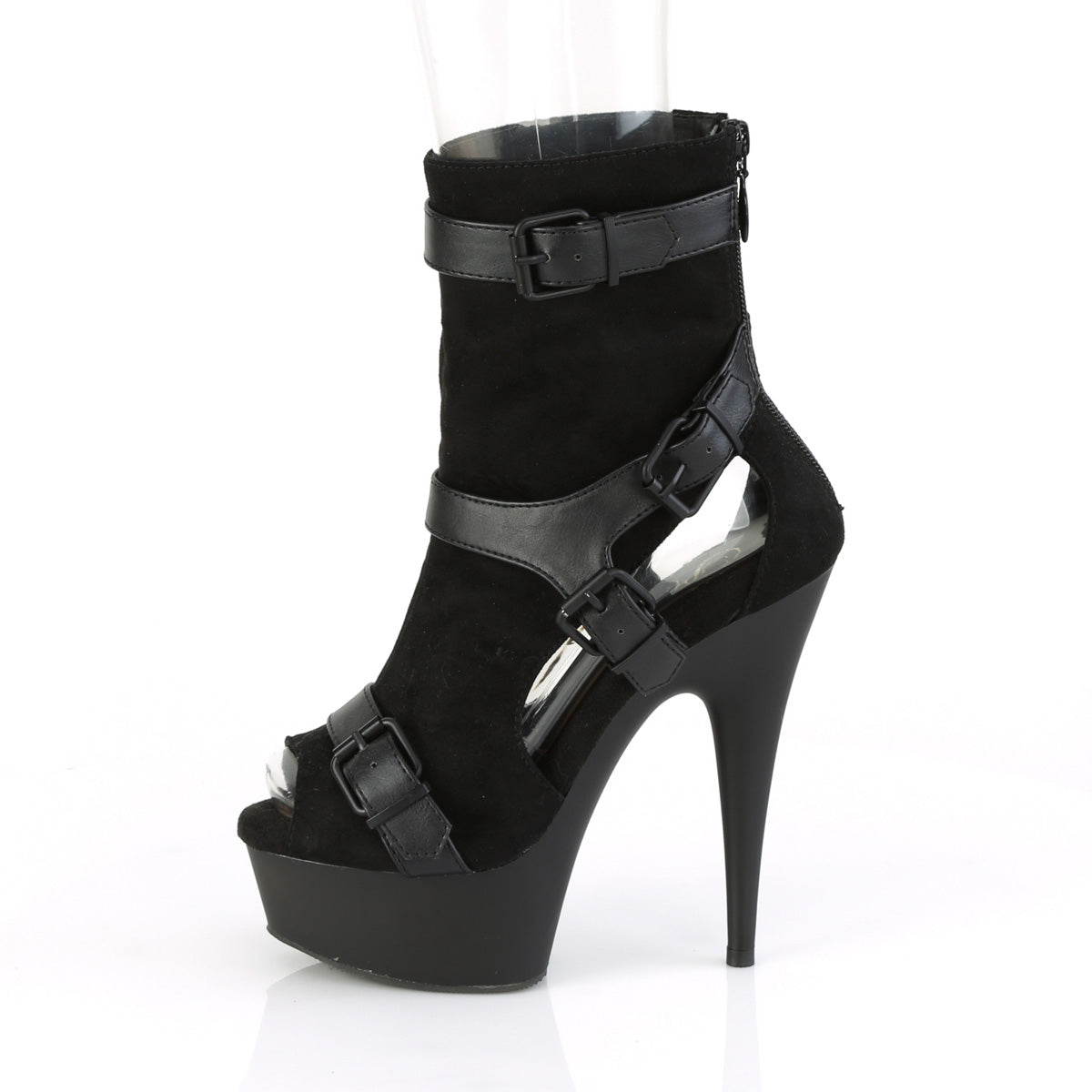 DELIGHT-1037 Pleaser Black Faux Suede-Faux Leather/Black Matte Platform Shoes (Sexy Ankle Boots)