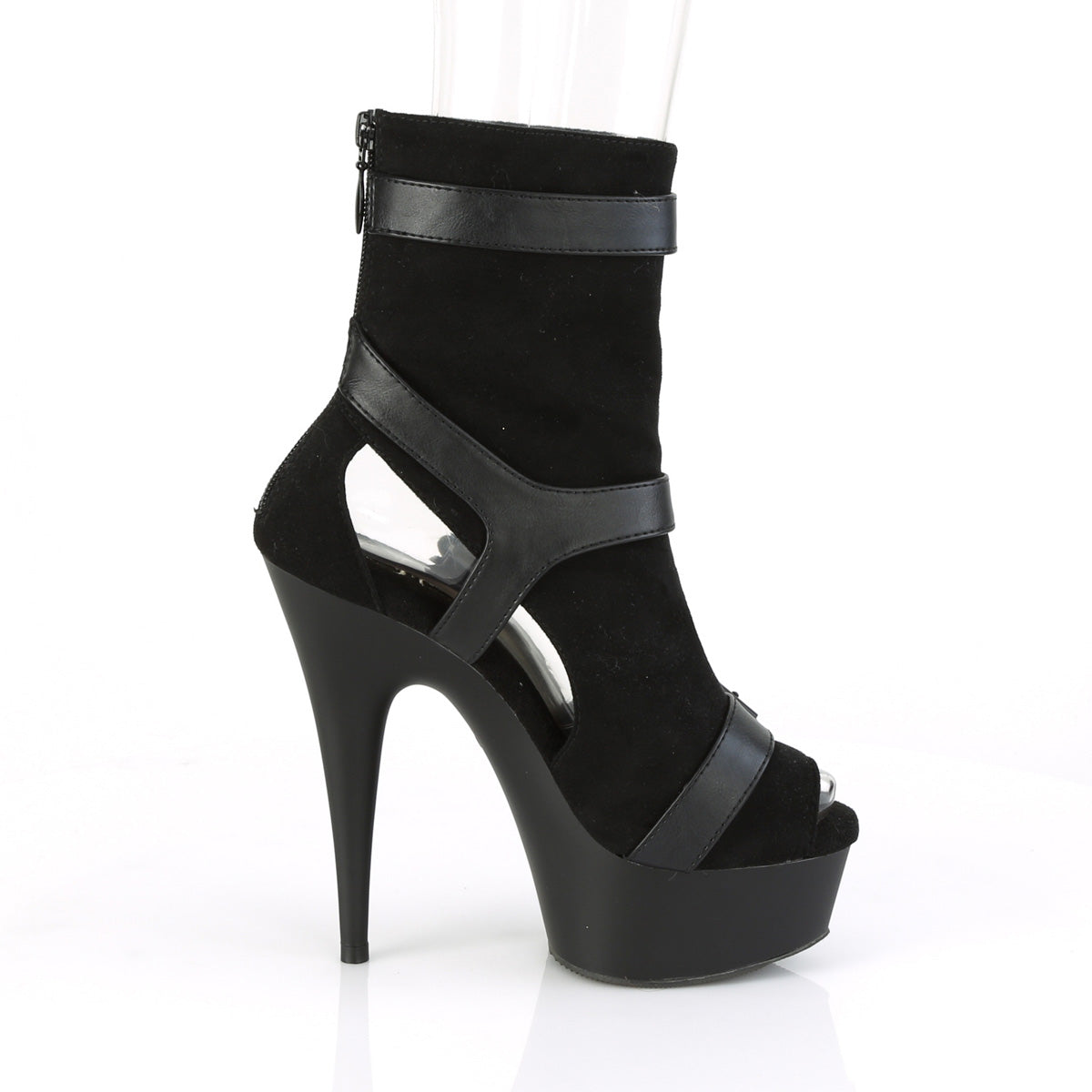 DELIGHT-1037 Pleaser Black Faux Suede-Faux Leather/Black Matte Platform Shoes (Sexy Ankle Boots)