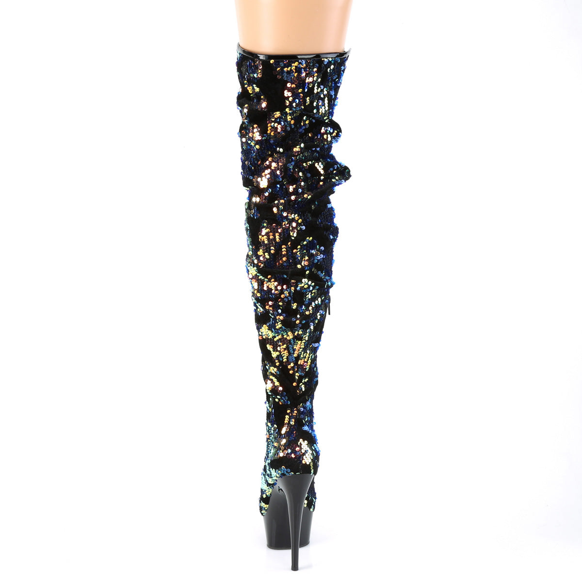 DELIGHT-3004 Pleaser Blue Iridescent Sequins/Black Platform Shoes (Sexy Thigh High Boots)