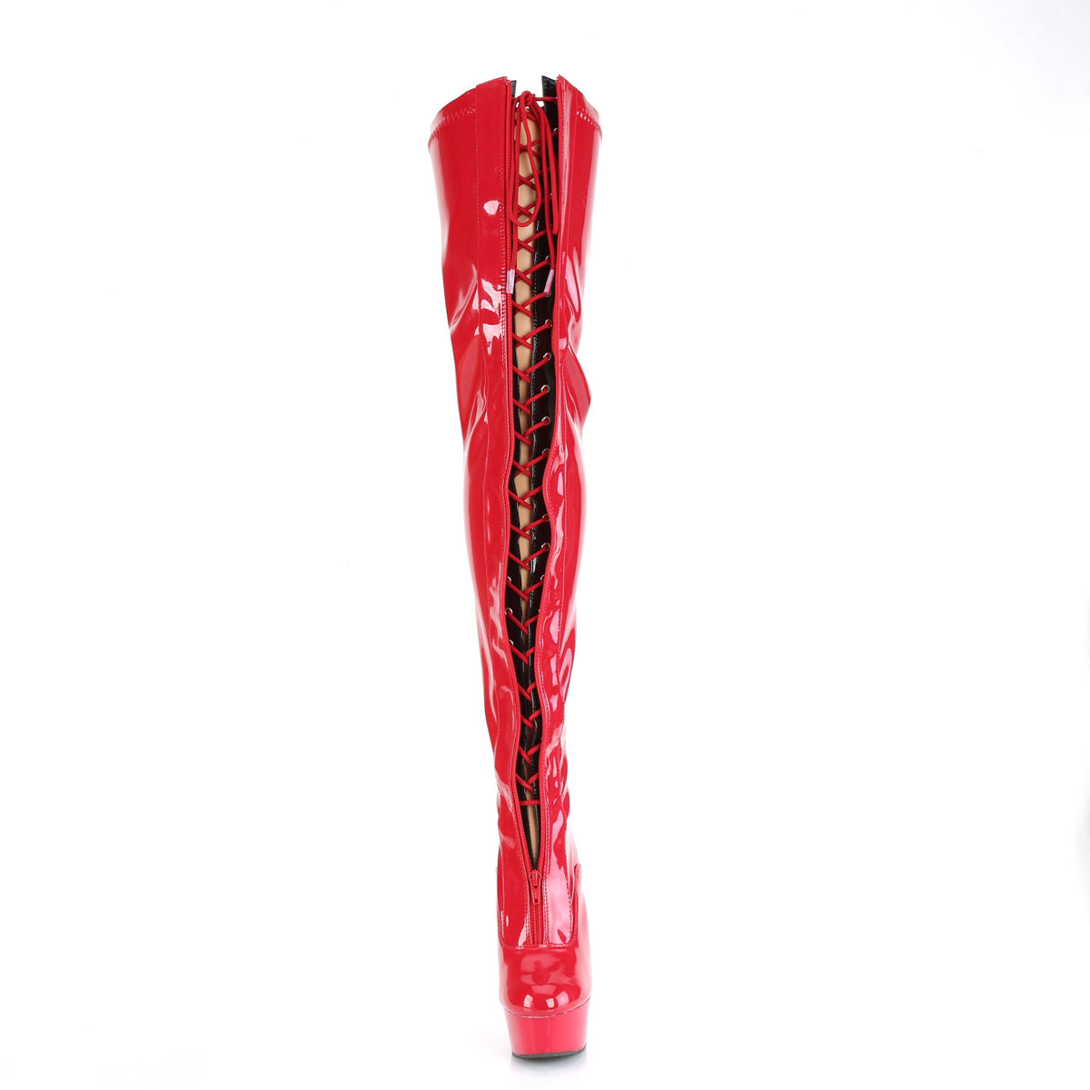 DELIGHT-3027 Pleaser Red-Black Stretch Patent/Red Platform Shoes (Sexy Thigh High Boots)