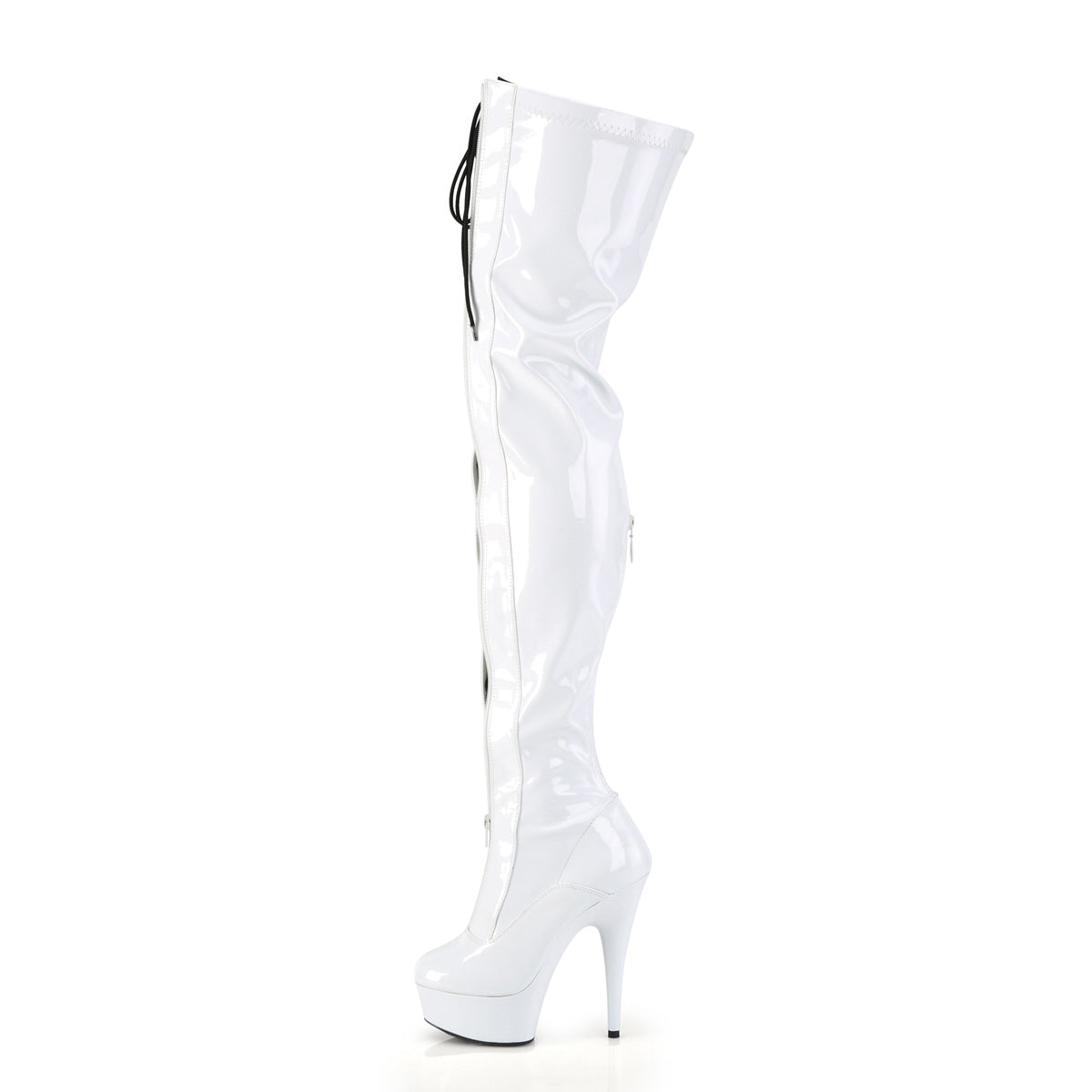 DELIGHT-3027 Pleaser White-Black Stretch Patent/White Platform Shoes (Sexy Thigh High Boots)