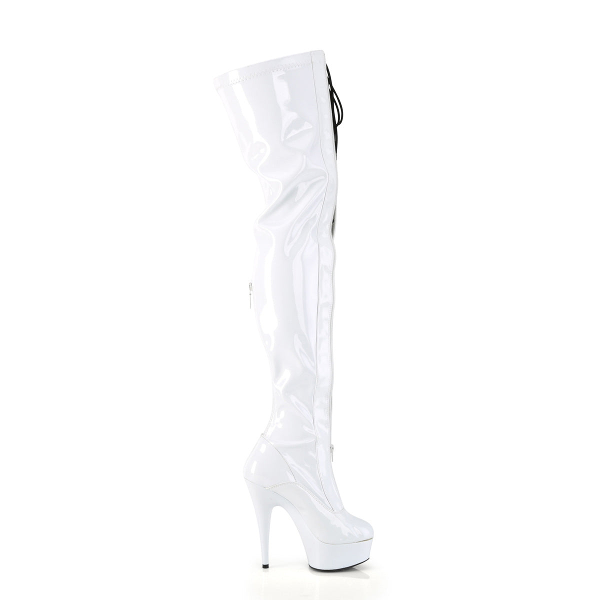 DELIGHT-3027 Pleaser White-Black Stretch Patent/White Platform Shoes (Sexy Thigh High Boots)