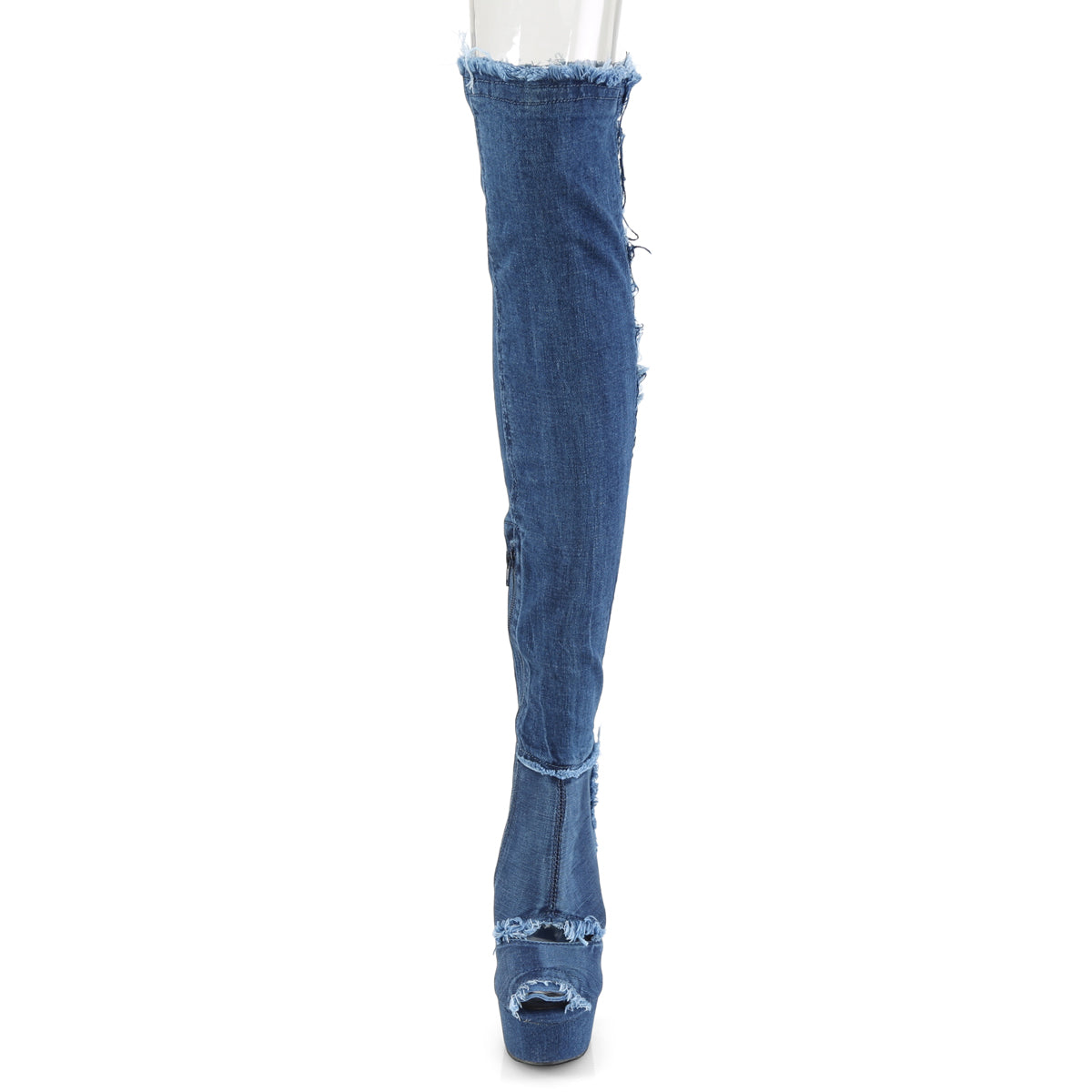 DELIGHT-3030 Pleaser Denim Blue Stretch Fabric Platform Shoes (Sexy Thigh High Boots)