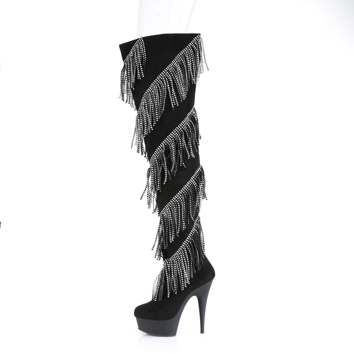 DELIGHT-3065 Pleaser Black Faux Suede-Silver/Black Matte Platform Shoes (Sexy Thigh High Boots)