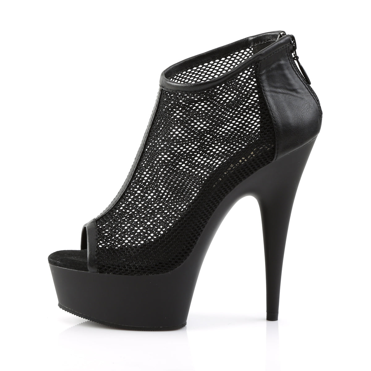 DELIGHT-600-12 Pleaser Black Faux Leather-Fishnet/Black Matte Platform Shoes (Sexy Shoes)