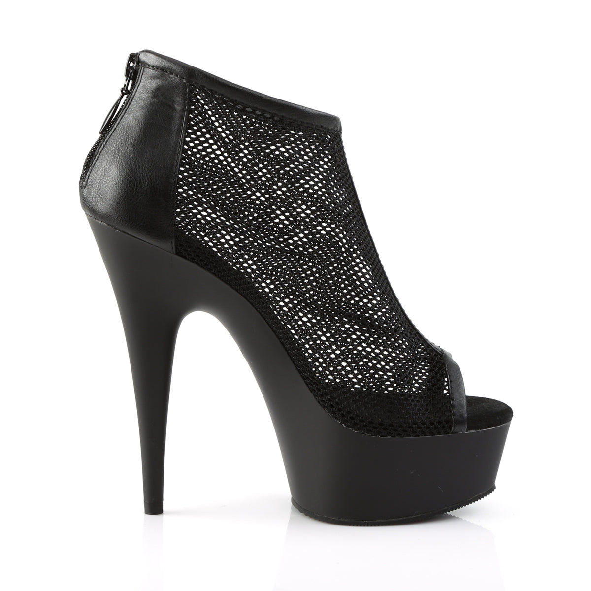 DELIGHT-600-12 Pleaser Black Faux Leather-Fishnet/Black Matte Platform Shoes (Sexy Shoes)