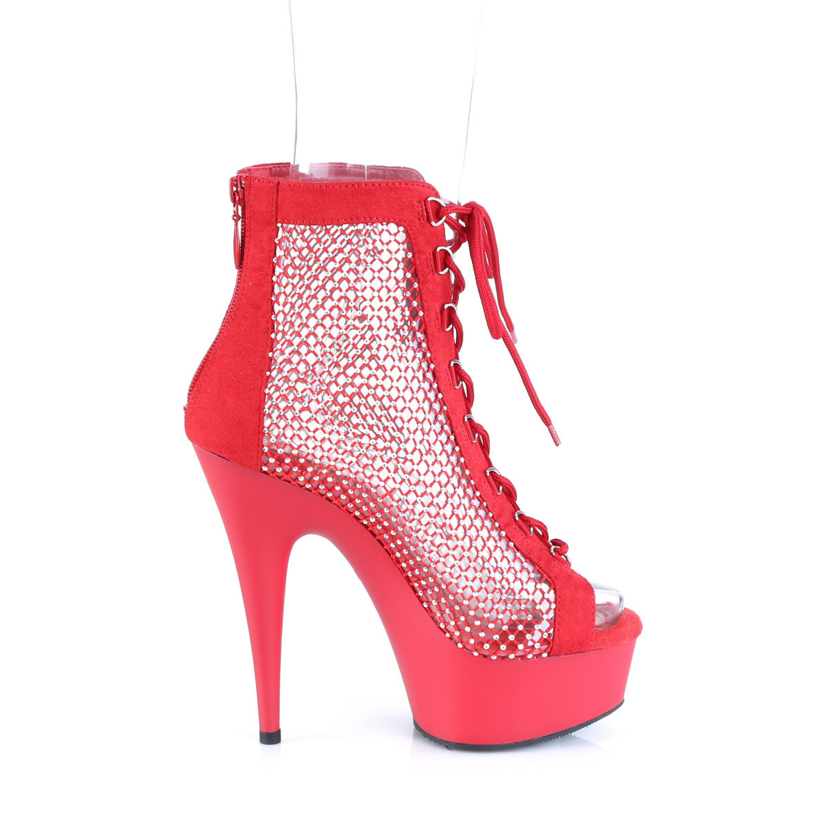 DELIGHT-600-33RM Pleaser Red Faux Suede-Rhinestones Mesh/Red Matte Platform Shoes (Sexy Shoes)