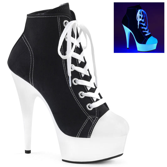 DELIGHT-600SK-02 Strippers Heels Pleaser Platforms (Exotic Dancing) Blk Canvas/Neon White