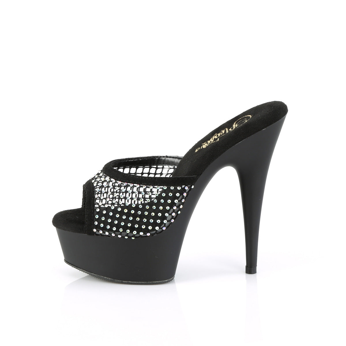 DELIGHT-601-6RM Pleaser Black Faux Suede-Rhinestones Mesh/Black Matte Platform Shoes (Sexy Shoes)