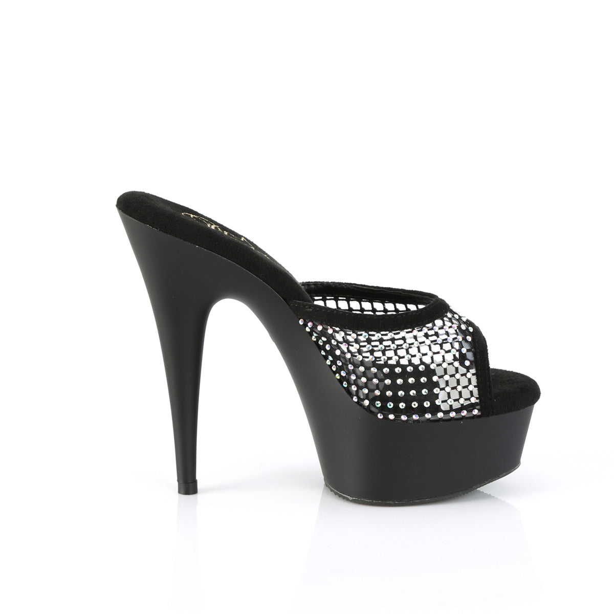 DELIGHT-601-6RM Pleaser Black Faux Suede-Rhinestones Mesh/Black Matte Platform Shoes (Sexy Shoes)