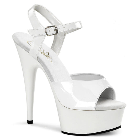 DELIGHT-609 Strippers Heels Pleaser Platforms (Exotic Dancing) Wht Pat/Wht