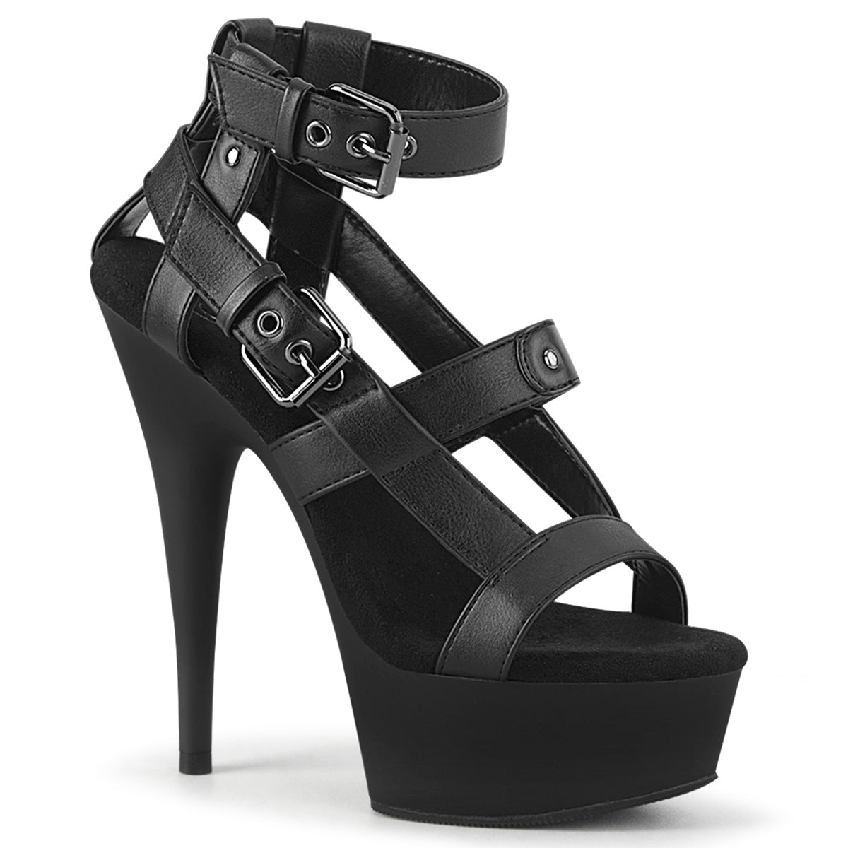 DELIGHT-637 Strippers Heels Pleaser Platforms (Exotic Dancing) Blk Faux Leather/Blk Matte