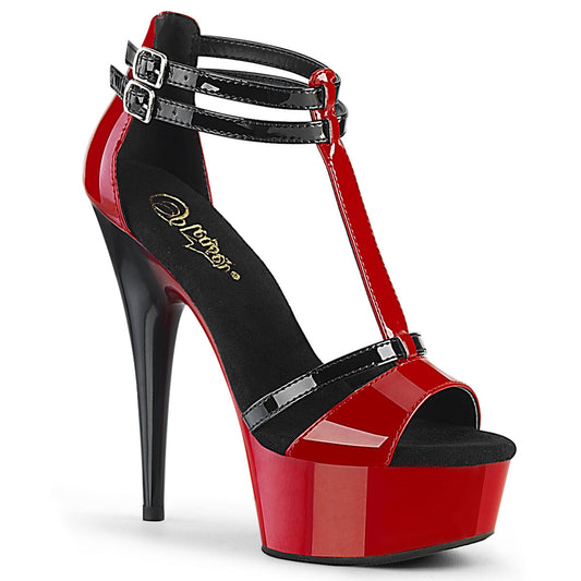 DELIGHT-663 Strippers Heels Pleaser Platforms (Exotic Dancing) Red-Blk Pat/Red-Blk