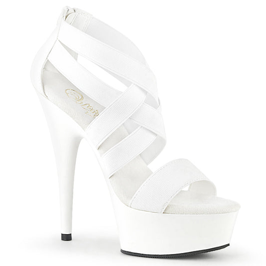 DELIGHT-669 Strippers Heels Pleaser Platforms (Exotic Dancing) Wht Elastic Band-Faux Leather/Wht