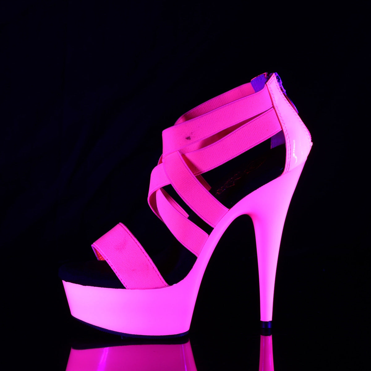 DELIGHT-669UV Pleaser Neon H Pink Elastic Band-Patent/Neon H P. Platform Shoes (Sexy Shoes)