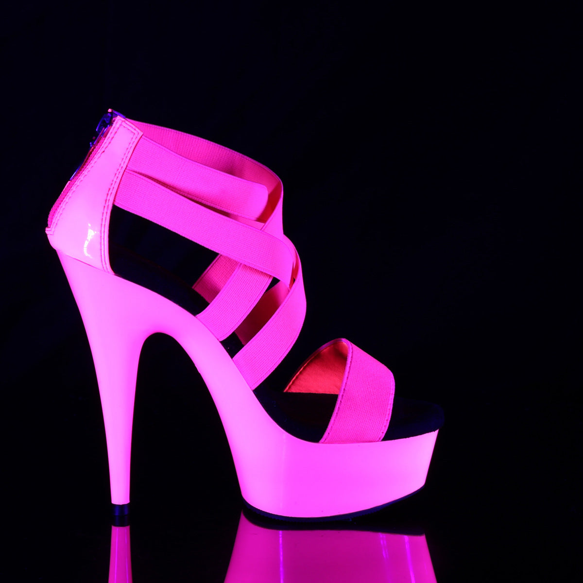 DELIGHT-669UV Pleaser Neon H Pink Elastic Band-Patent/Neon H P. Platform Shoes (Sexy Shoes)