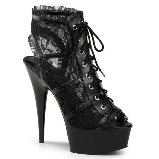 DELIGHT-696LC Strippers Heels Pleaser Platforms (Exotic Dancing) Blk Mesh-Lace/Blk