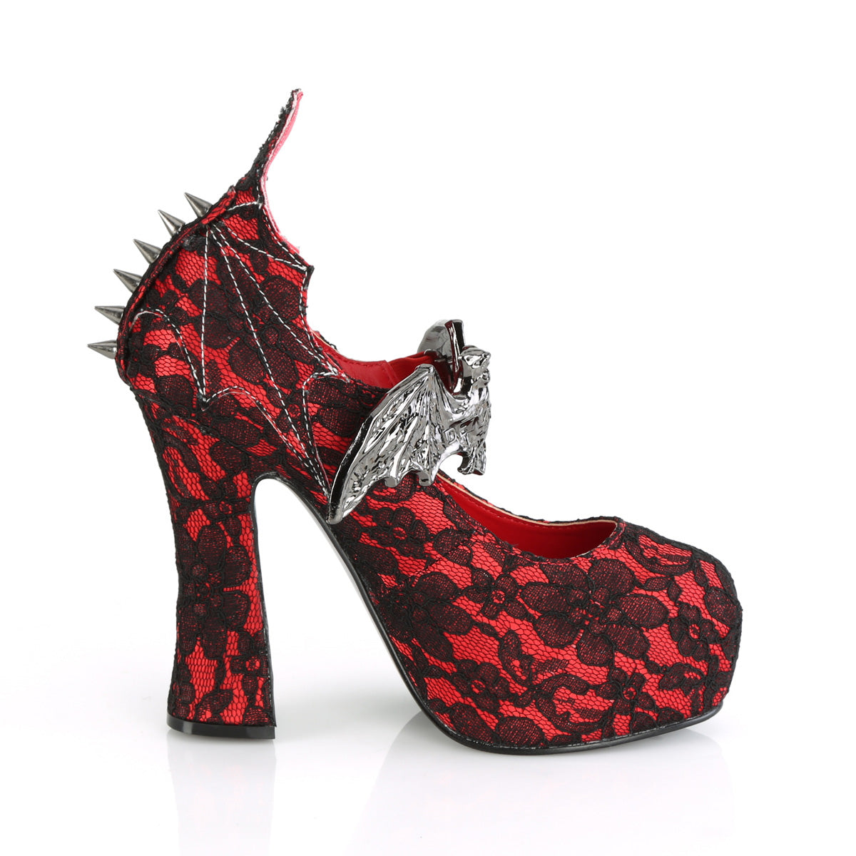 DEMON-18 Demonia Red Satin-Black Lace Women's Heels & Platform Shoes (Alternative Footwear)