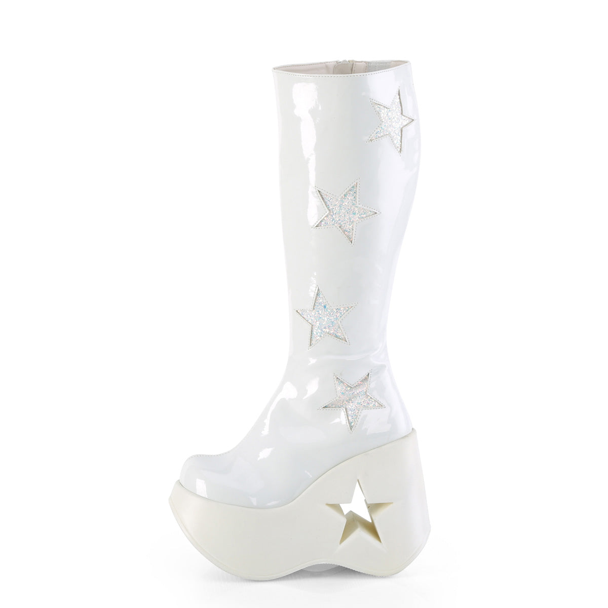 DYNAMITE-218 Demonia White Patent-White Multi Glitter Women's Mid-Calf & Knee High Boots (Sexy Shoes)