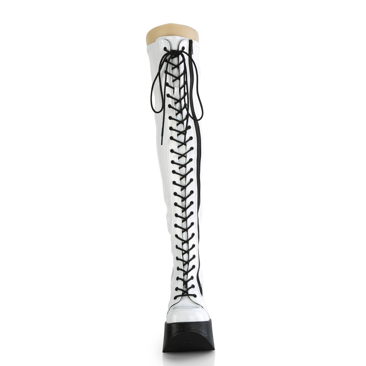 DYNAMITE-300 Demonia White Stretch Holo Women's Over-the-Knee Boots (Sexy Shoes)