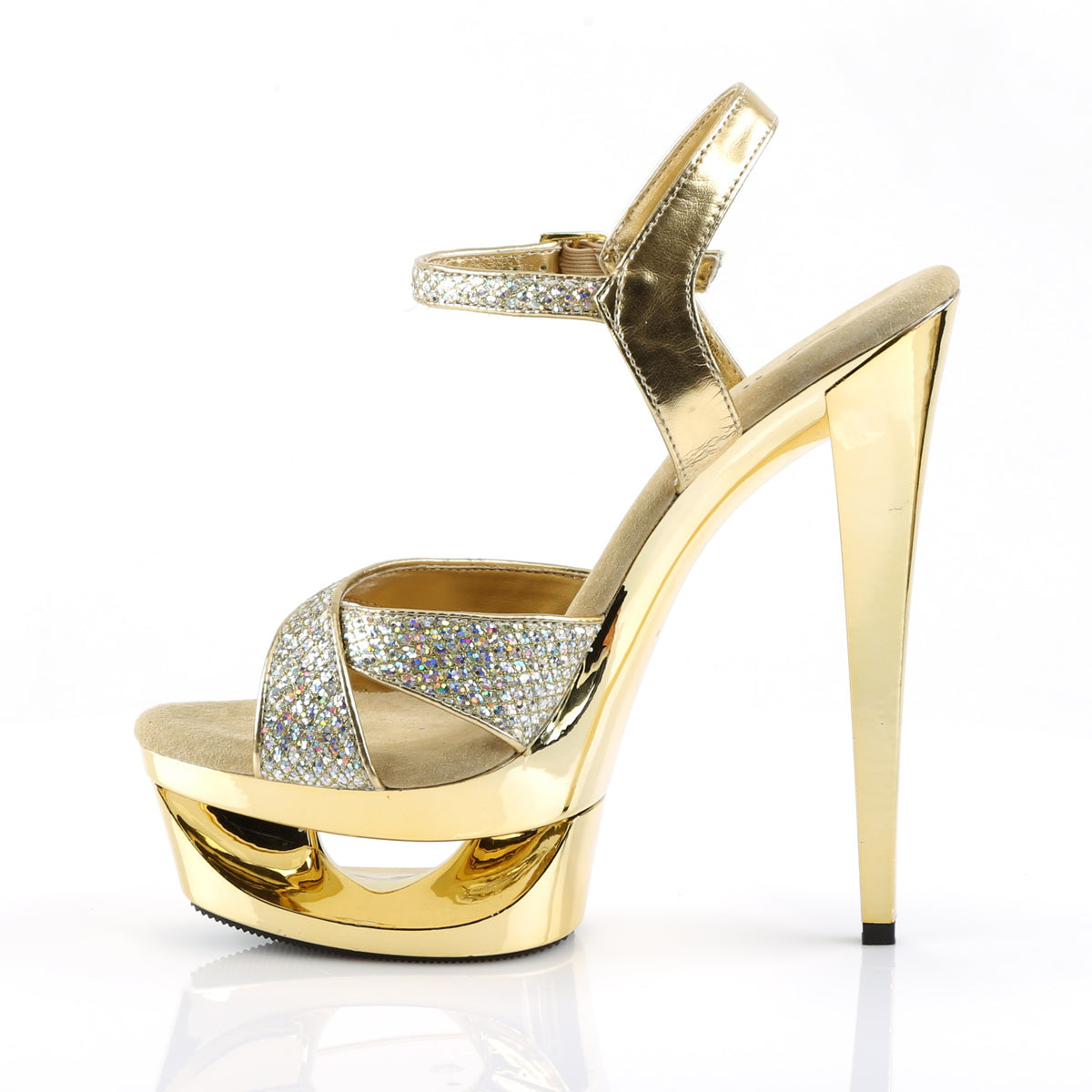 ECLIPSE-619G Pleaser Gold Multi Gltr/Gold Chrome Platform Shoes (Sexy Shoes)