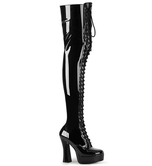 ELECTRA-3023 Strippers Heels Pleaser Platforms (Exotic Dancing) Blk Str. Pat/Blk