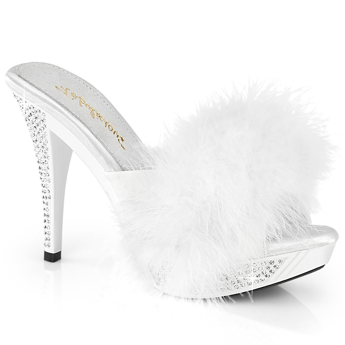 ELEGANT-401F Exotic Dancing Fabulicious Shoes Wht Marabou-Faux Leather/Wht