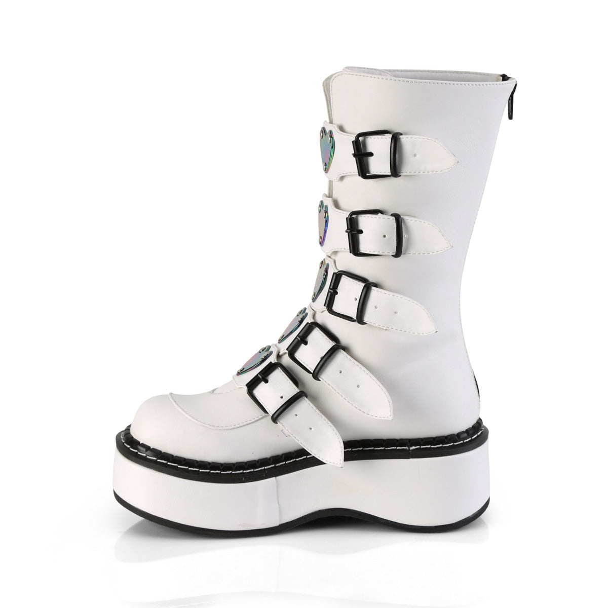 EMILY-330 Demonia White Vegan Leather Women's Mid-Calf & Knee High Boots (Alternative Footwear)