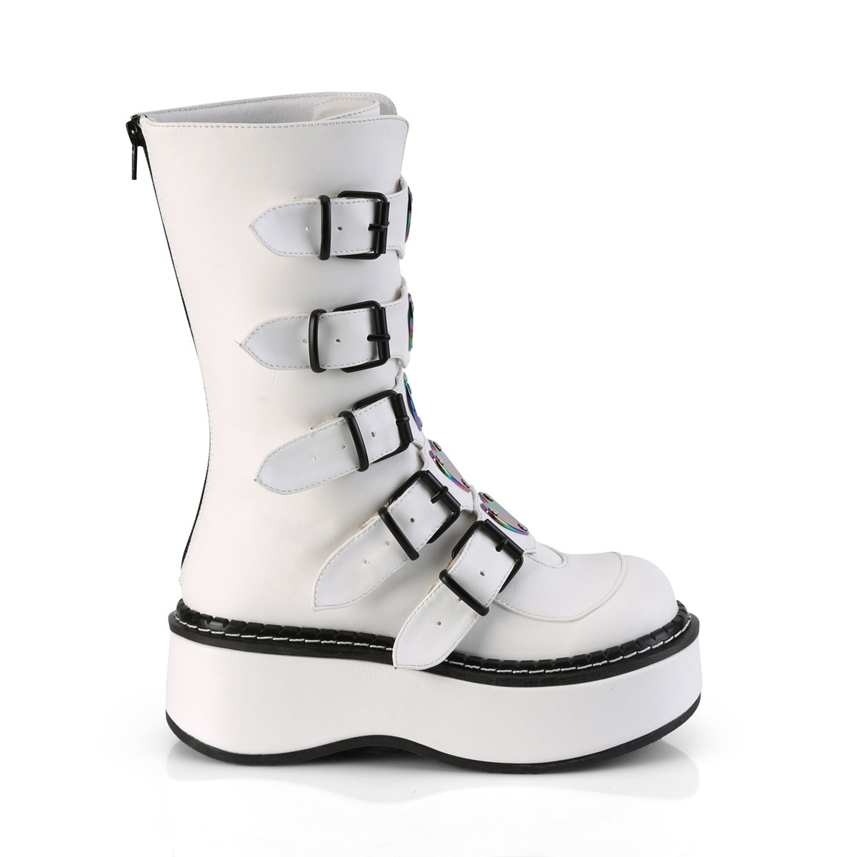 EMILY-330 Demonia White Vegan Leather Women's Mid-Calf & Knee High Boots (Alternative Footwear)