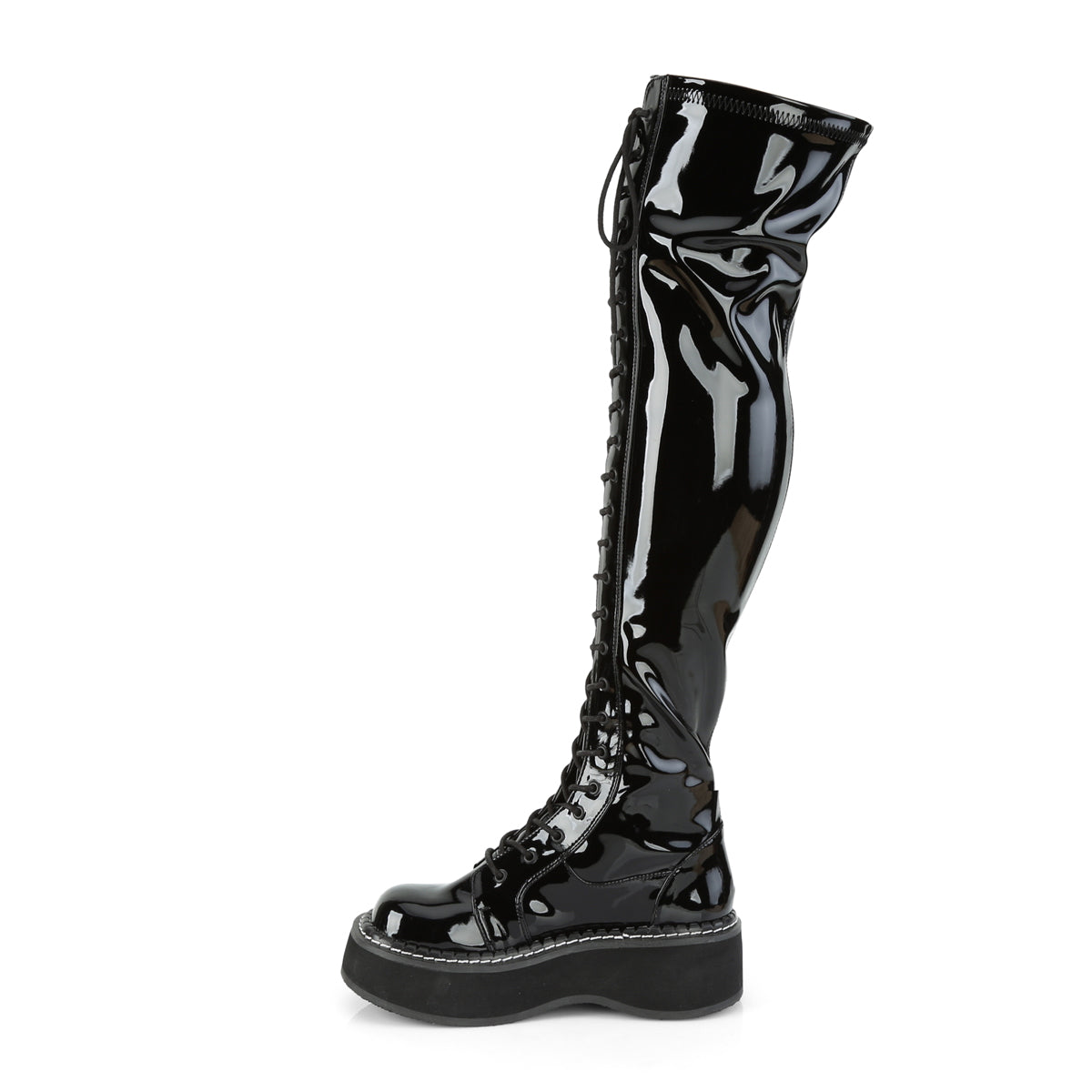 EMILY-375 Demonia Black Patent Women's Over-the-Knee Boots (Sexy Shoes)