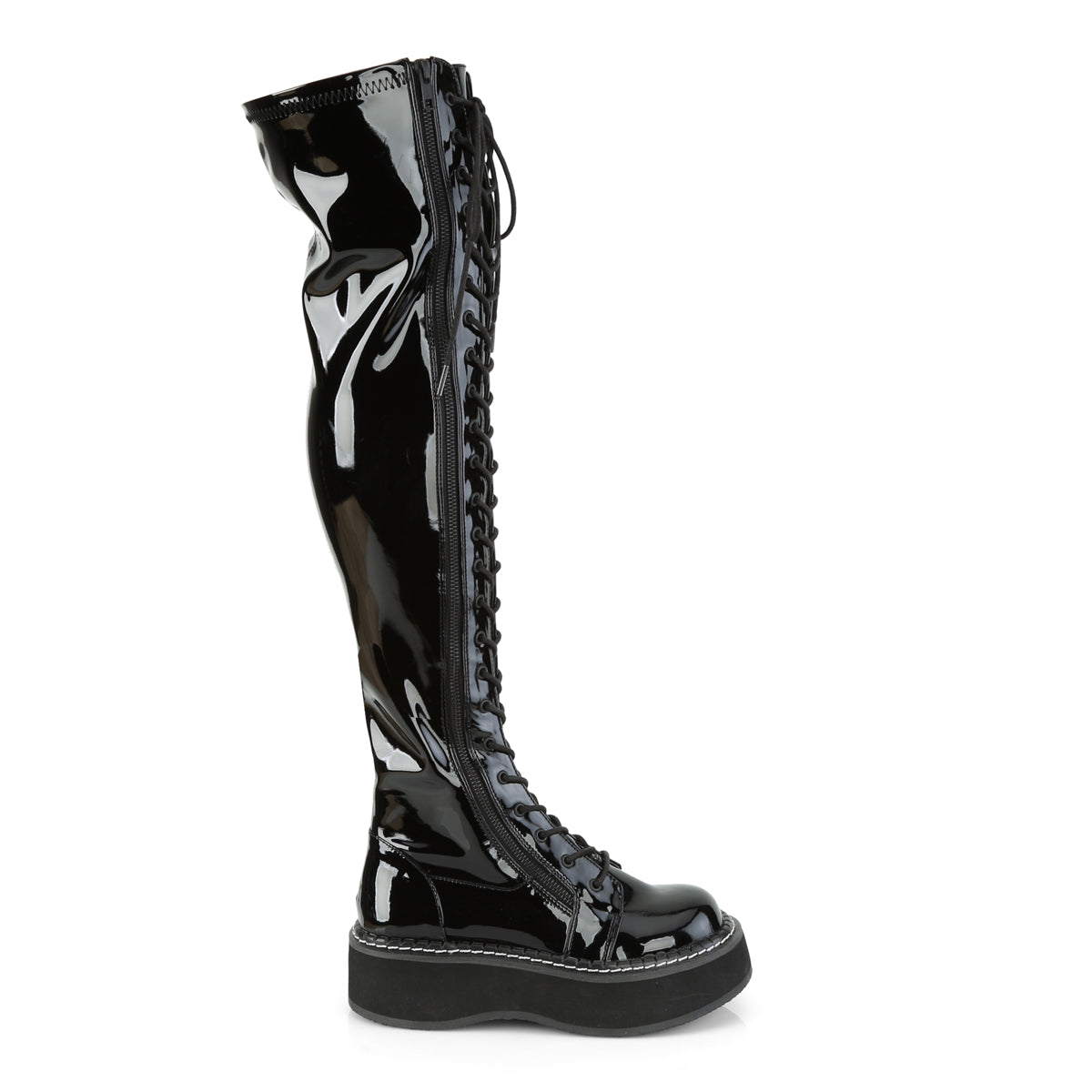 EMILY-375 Demonia Black Patent Women's Over-the-Knee Boots (Sexy Shoes)