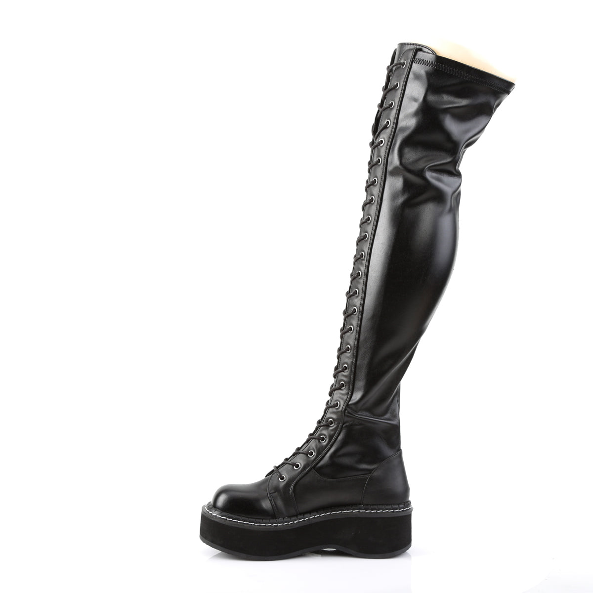 EMILY-375 Demonia Black Stretch Vegan Leather Women's Over-the-Knee Boots (Sexy Shoes)