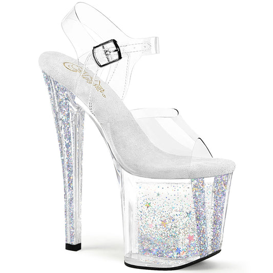 ENCHANT-708AQUA-04 Pleaser Clear Transparent-Silver Multi Glitter Platform Shoes (Sexy Shoes)