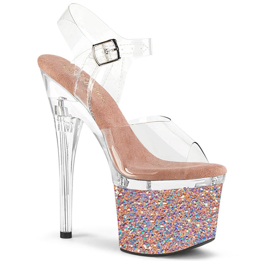 ESTEEM-708LG Strippers Heels Pleaser Platforms (Exotic Dancing) Clr/Clr-Rose Gold Glitter