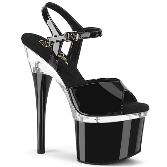 ESTEEM-709 Strippers Heels Pleaser Platforms (Exotic Dancing) Blk Pat/Clr-Blk