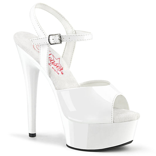 EXCITE-609 Strippers Heels Pleaser Platforms (Exotic Dancing) Wht Pat/Wht