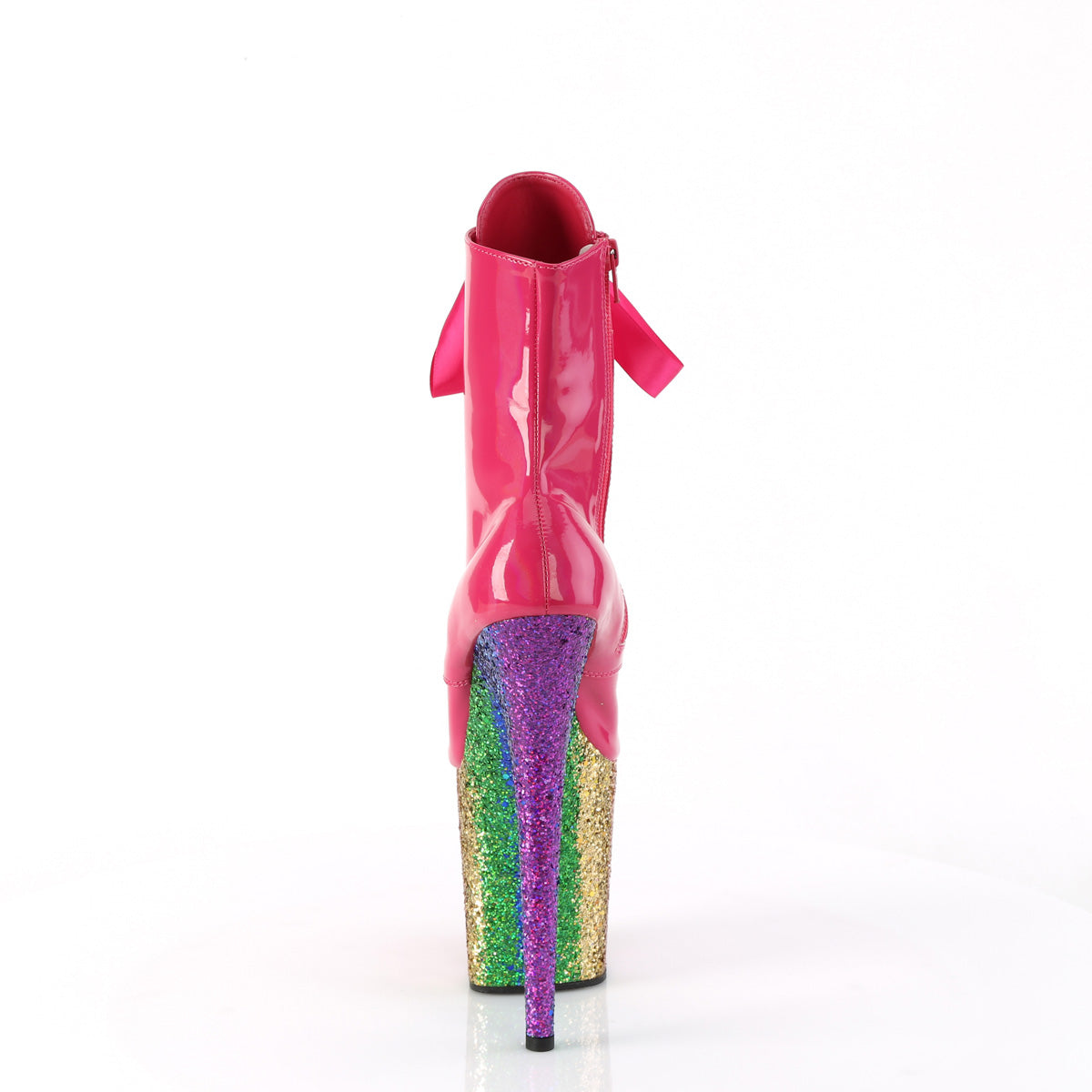 FLAMINGO-1020HG Pleaser H Pink Holo Patent/Rainbow Glitter Platform Shoes (Sexy Ankle Boots)