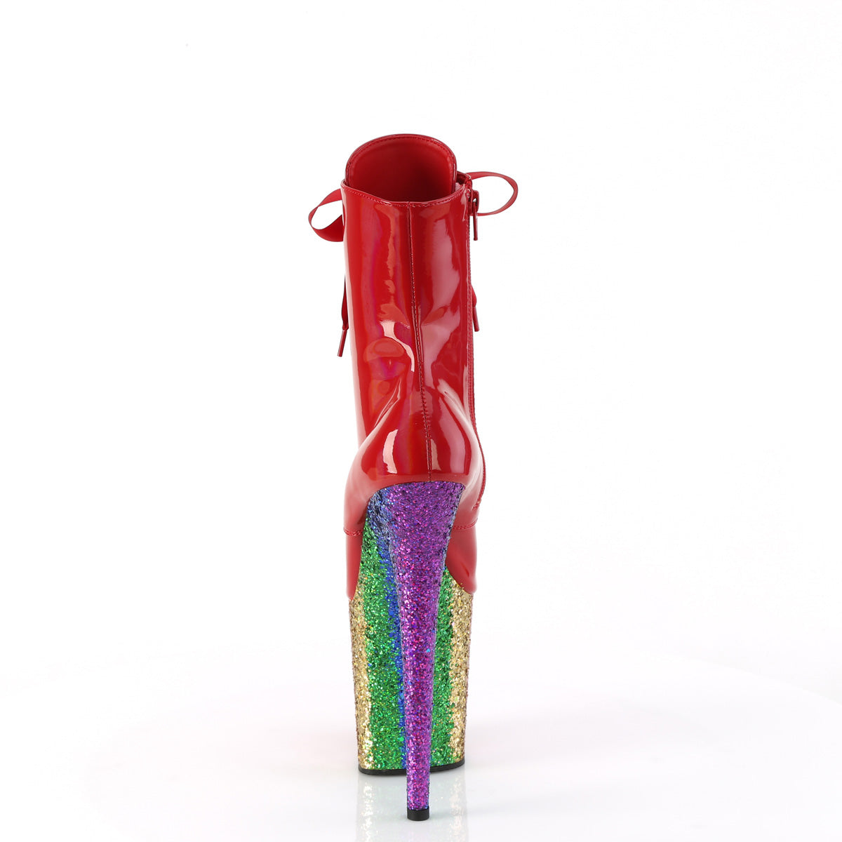 FLAMINGO-1020HG Pleaser Red Holo Patent/Rainbow Glitter Platform Shoes (Sexy Ankle Boots)