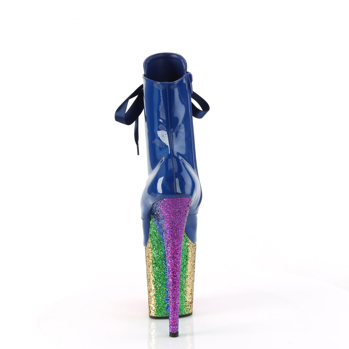 FLAMINGO-1020HG Pleaser Royal Blue Holo Patent/Rainbow Glitter Platform Shoes (Sexy Ankle Boots)